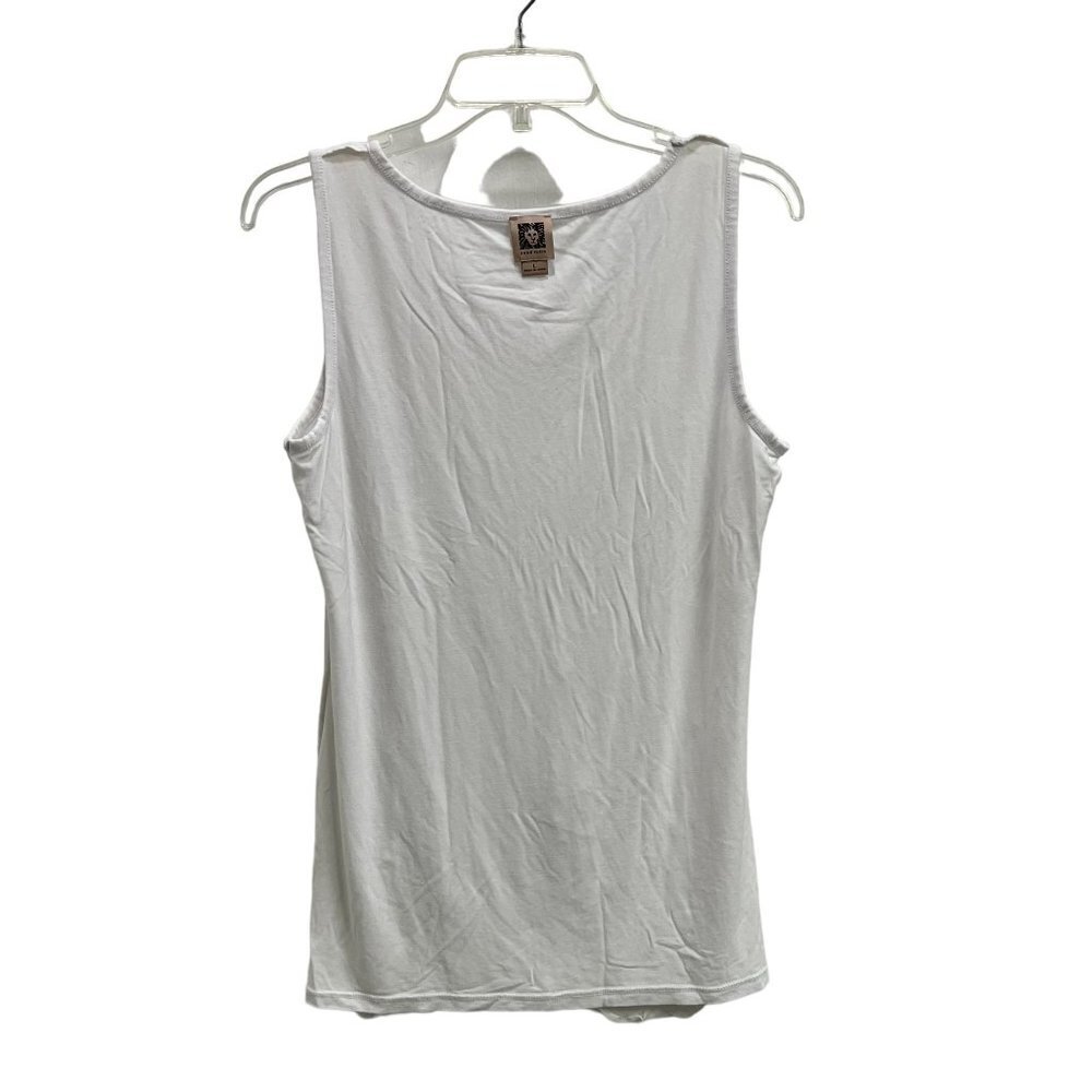 Anne Klein Women White Sleeveless Blouse Shirt Top with Ruffled Floral Overlay - Picture 8 of 13